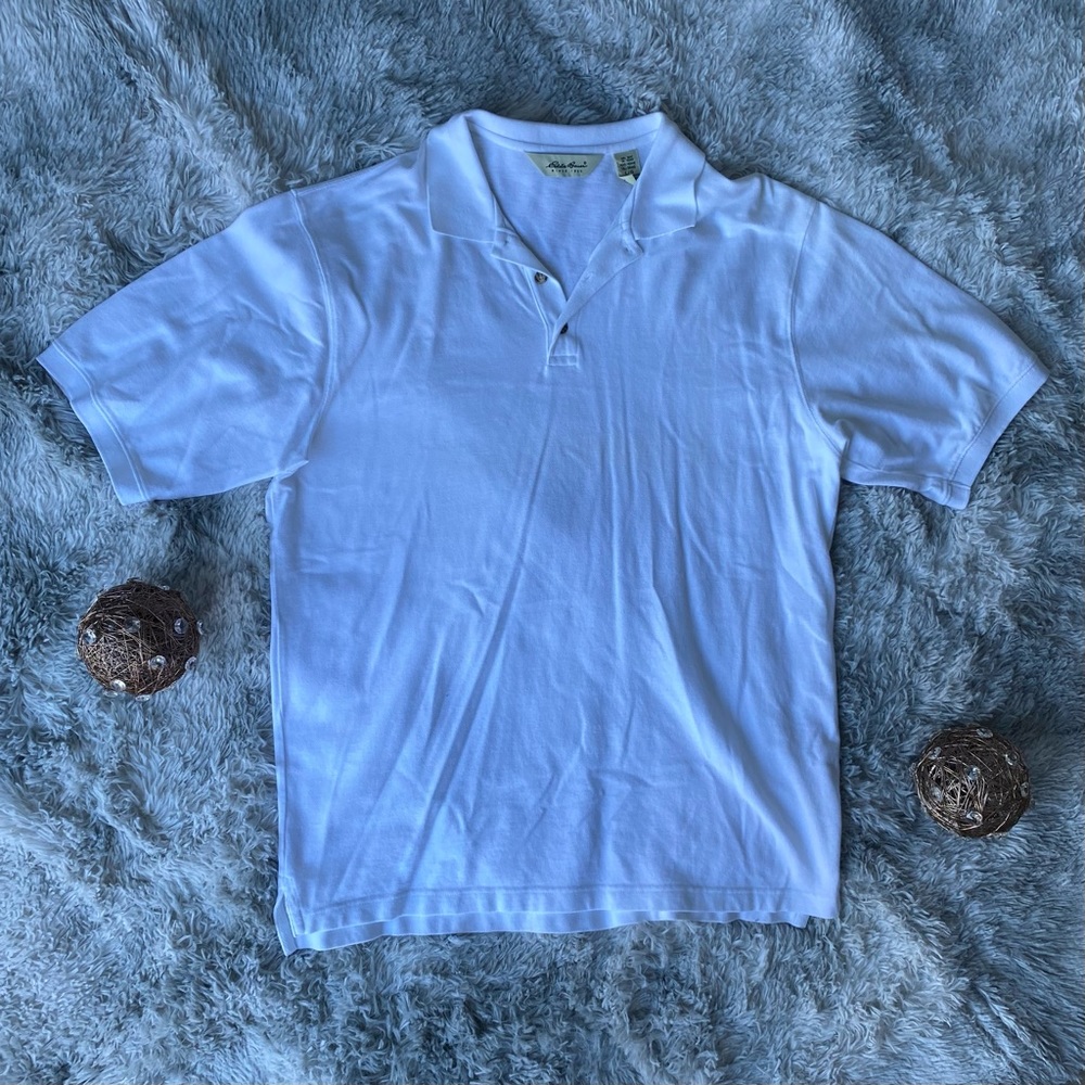 Mens Eddie Bauer White Polo Shirt, Large Tall